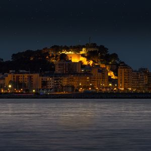 Preview wallpaper island, buildings, lights, glow, night