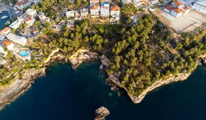 Preview wallpaper island, buildings, sea, aerial view