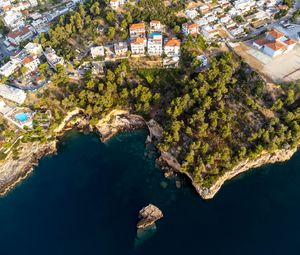 Preview wallpaper island, buildings, sea, aerial view