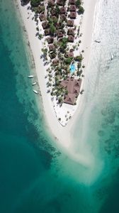 Preview wallpaper island, bungalow, boats, ocean, aerial view