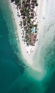 Preview wallpaper island, bungalow, boats, ocean, aerial view