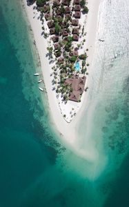 Preview wallpaper island, bungalow, boats, ocean, aerial view