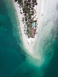 Preview wallpaper island, bungalow, boats, ocean, aerial view