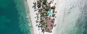 Preview wallpaper island, bungalow, boats, ocean, aerial view