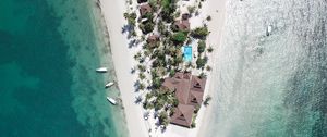 Preview wallpaper island, bungalow, boats, ocean, aerial view