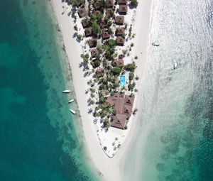 Preview wallpaper island, bungalow, boats, ocean, aerial view