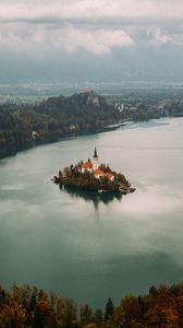 Preview wallpaper island, castle, horizon, lake