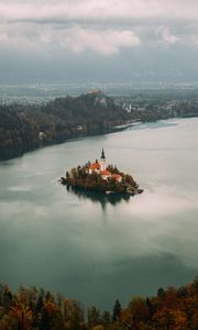 Preview wallpaper island, castle, horizon, lake