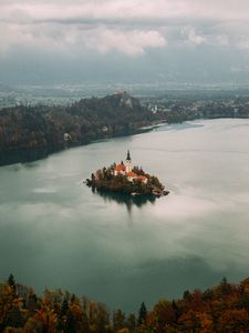 Preview wallpaper island, castle, horizon, lake