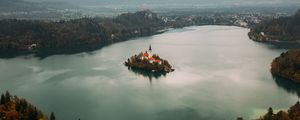 Preview wallpaper island, castle, horizon, lake