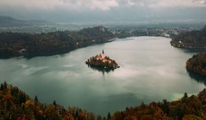 Preview wallpaper island, castle, horizon, lake