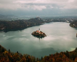 Preview wallpaper island, castle, horizon, lake