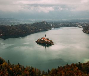 Preview wallpaper island, castle, horizon, lake