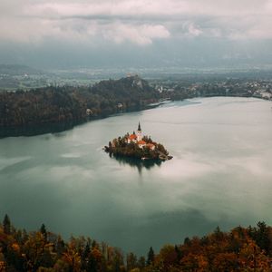 Preview wallpaper island, castle, horizon, lake