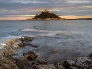 Preview wallpaper island, castle, sea, rocks