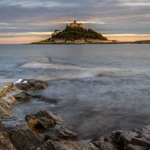 Preview wallpaper island, castle, sea, rocks