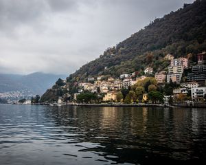 Preview wallpaper island, city, coast, buildings, water