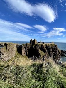 Preview wallpaper island, cliff, building, fortress, grass, sea