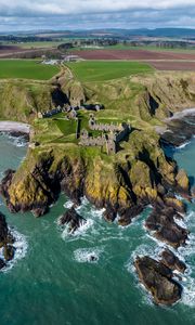 Preview wallpaper island, cliff, sea, fortress, aerial view