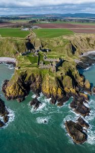 Preview wallpaper island, cliff, sea, fortress, aerial view