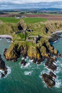 Preview wallpaper island, cliff, sea, fortress, aerial view