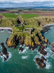 Preview wallpaper island, cliff, sea, fortress, aerial view