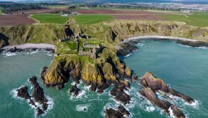 Preview wallpaper island, cliff, sea, fortress, aerial view