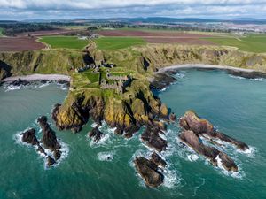 Preview wallpaper island, cliff, sea, fortress, aerial view