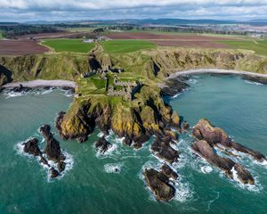 Preview wallpaper island, cliff, sea, fortress, aerial view