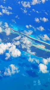 Preview wallpaper island, clouds, sea, aerial view, blue