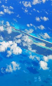 Preview wallpaper island, clouds, sea, aerial view, blue