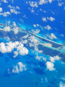 Preview wallpaper island, clouds, sea, aerial view, blue