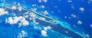 Preview wallpaper island, clouds, sea, aerial view, blue