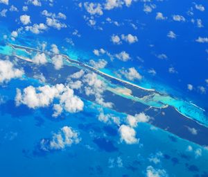 Preview wallpaper island, clouds, sea, aerial view, blue