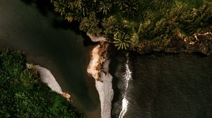 Preview wallpaper island, coast, aerial view, sea, trees