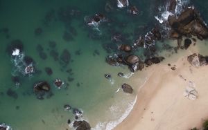 Preview wallpaper island, coast, aerial view, sea, palm