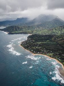 Preview wallpaper island, coast, aerial view, village, sea