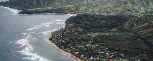 Preview wallpaper island, coast, aerial view, village, sea