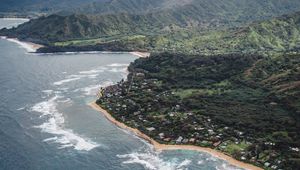 Preview wallpaper island, coast, aerial view, village, sea