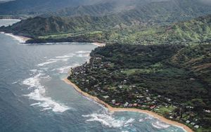 Preview wallpaper island, coast, aerial view, village, sea