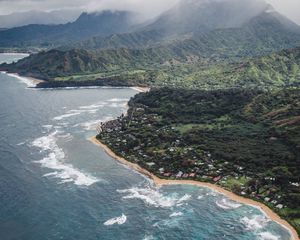 Preview wallpaper island, coast, aerial view, village, sea