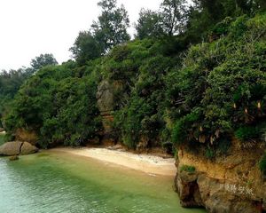 Preview wallpaper island, coast, mountains, vegetation, equator