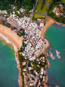 Preview wallpaper island, coast, ocean, buildings, aerial view