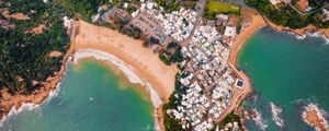 Preview wallpaper island, coast, ocean, buildings, aerial view