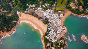 Preview wallpaper island, coast, ocean, buildings, aerial view