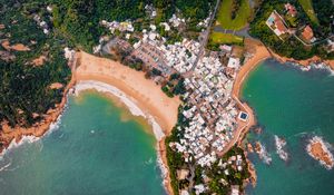 Preview wallpaper island, coast, ocean, buildings, aerial view