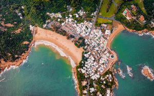 Preview wallpaper island, coast, ocean, buildings, aerial view