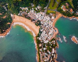 Preview wallpaper island, coast, ocean, buildings, aerial view