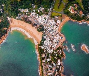 Preview wallpaper island, coast, ocean, buildings, aerial view
