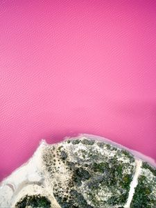 Preview wallpaper island, coast, sea, pink, aerial view